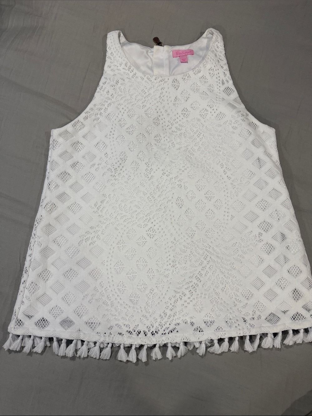 Lilly Pulitzer White Lace Tassel Tank Top